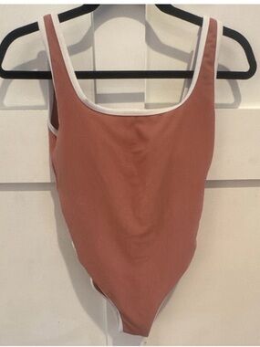 LainSnow Ribbed Mauve-Peach One-Piece with White Logo